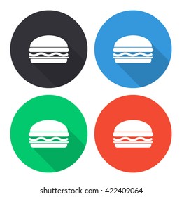 hamburger vector icon - colored round buttons with long shadow