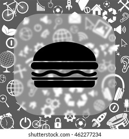 Hamburger vector icon - matte glass button on background consisting of  different icons