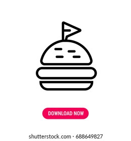 Hamburger vector icon, The outlined symbol of burger with meat and flag on its top. Simple, modern flat vector illustration for mobile app, website or desktop app  
