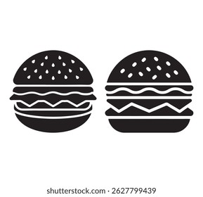 Hamburger vector icon set,burger sign and symbol,hamburgeron solid black and white color