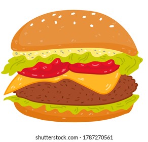 Hamburger vector illustration. Beef burger with cheese.