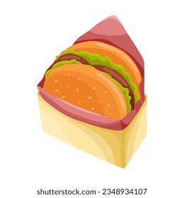 Hamburger vector illustration. Cartoon drawing of takeaway lunch meal isolated on white background. Fast food concept