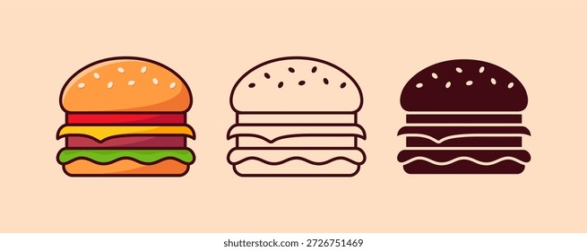 Ilustração do vetor Hamburger. Desenho animado, desenho de linha, silhueta