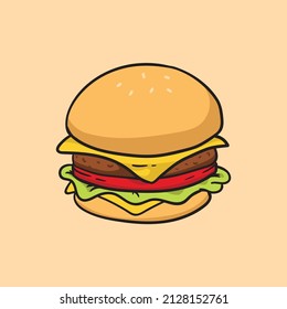 Ilustración del vector Hamburger. Cheeseburger con diseño de dibujos animados.