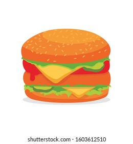 Hamburger Vector Illustration. Cheeseburger with flat cartoon design. simple, trendy and attractive for icons