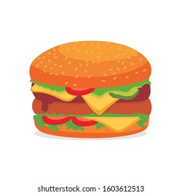 Hamburger Vector Illustration. Cheeseburger with flat cartoon design. simple, trendy and attractive for icons