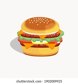 Hamburger Vector Illustration. Cheeseburger with flat cartoon design. simple, trendy and attractive for icons