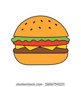 Hamburger vector illustration. Coloring book page