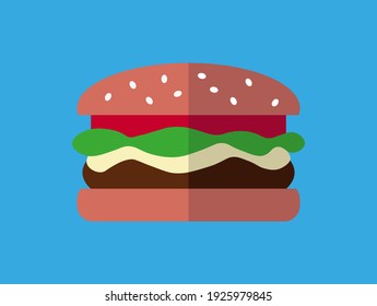 Hamburger vector illustration in flat desing style isolated on blue background.