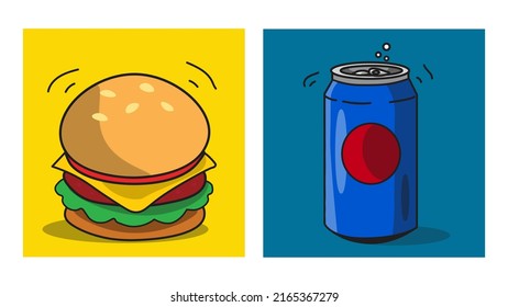 hamburger vector illustration lunch and go home soda drink on a white background hamburger cheese soft drink fast food restaurant poster vector drawing