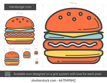 Hamburger vector line icon isolated on white background. Hamburger line icon for infographic, website or app. Scalable icon designed on a grid system.