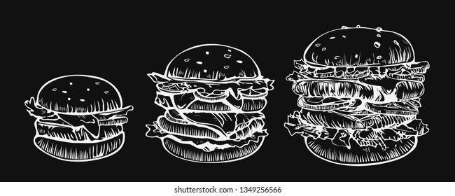 Hamburger vector logo design template. Fast food or restaurant icon. Burger sandwich sketch style.