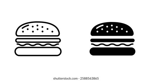 Hamburger vectors icons set in filled and strokes on white background