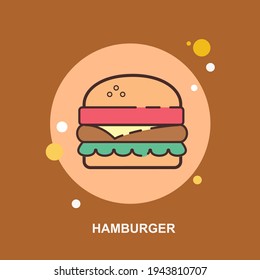 Hamburger with vegetables non veg stuffed in between bread flat concept design