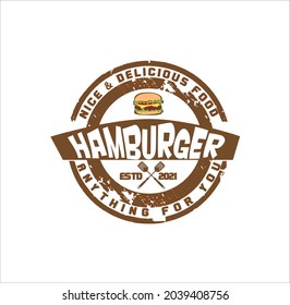 hamburger with vintage logo and old restaurant model logo
