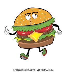 Hamburger walking singing with a lot of joy, cartoon burger 