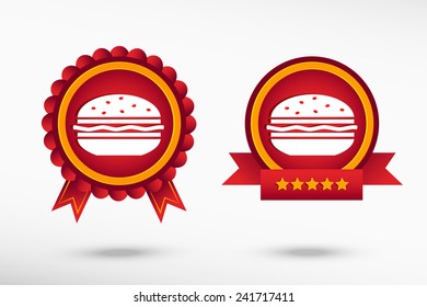 Hamburger web icon stylish quality guarantee badges. Colorful Promotional Labels