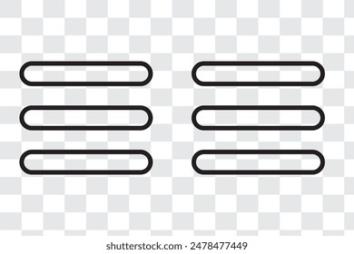 Hamburger web and mobile app menu icons, vector buttons for website UI navigation. Hamburger or burger line app menu for home or drop list and application drawer or more menu bars in mobile app