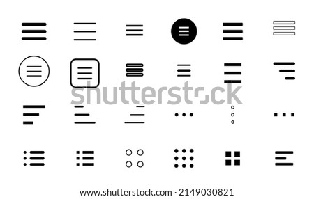 Hamburger web and mobile app menu icons, vector buttons for website UI navigation. Hamburger or burger line app menu for home or drop list and application drawer or more menu bars in mobile app