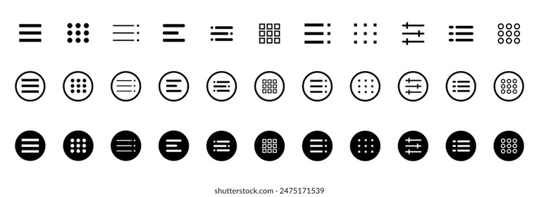 Hamburger website navigation menu. Hamburger menu icons. Vector set of menu button elements hamburger menu. Vector illustration.