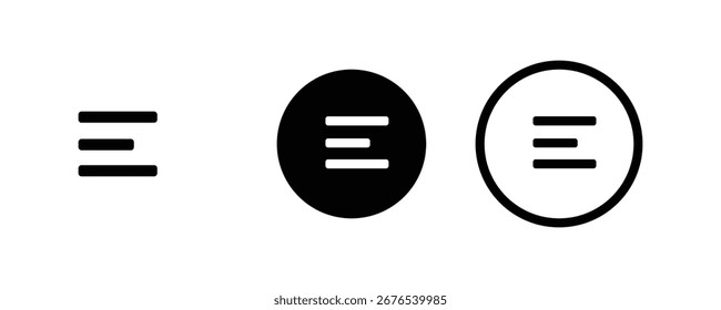 Menu de navegação do site Hamburger. Conjunto de ícones Assinar e Menu. Conjunto de Ícones Essenciais da Interface do Usuário. Conjunto mínimo de ícones planos do menu Hamburger. Ícones de menu Conjunto vetorial de elementos de design de interface do usuário