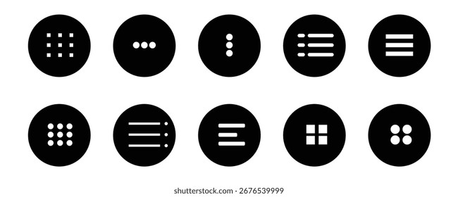Menu de navegação do site Hamburger. Conjunto de ícones Assinar e Menu. Conjunto de Ícones Essenciais da Interface do Usuário. Conjunto mínimo de ícones planos do menu Hamburger. Ícones de menu Conjunto vetorial de elementos de design de interface do usuário