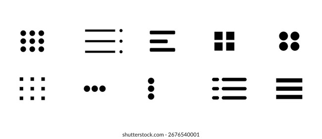 Menu de navegação do site Hamburger. Conjunto de ícones Assinar e Menu. Conjunto de Ícones Essenciais da Interface do Usuário. Conjunto mínimo de ícones planos do menu Hamburger. Ícones de menu Conjunto vetorial de elementos de design de interface do usuário