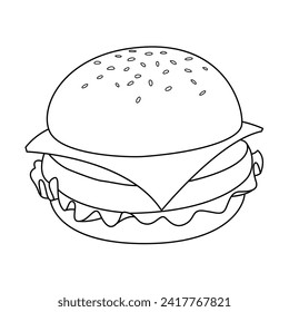 Hamburger Western Food Vector Cartoon Illustration BW