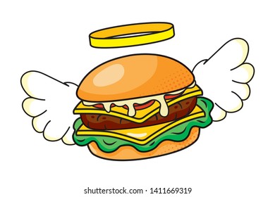 hamburger with wings vector illustration