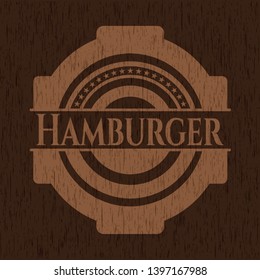 Hamburger wood emblem. Retro. Vector Illustration.