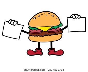 Hamburgers cartoon characters carrying signboard for Big sale. Best for icon, logo, sticker, and mascot for fastfood restaurant