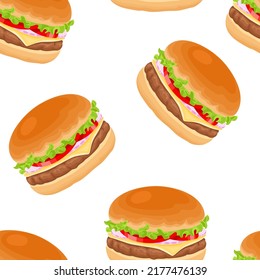 Hamburguesas con queso sin soldadura. Fondo de comida rápida. Ilustración de dibujos animados.