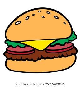 Hamburgers fastfood in cartoon style. Best for icon, logo, sticker, and mascot for fastfood restaurant