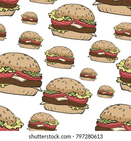 hamburgers food seamless vector pattern