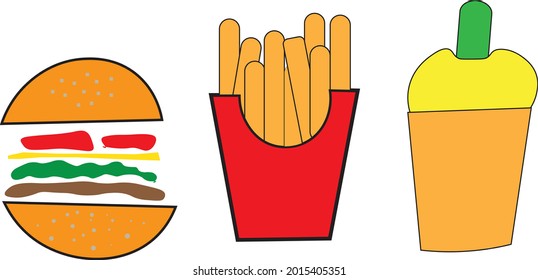
hamburgers, french fries and sodas