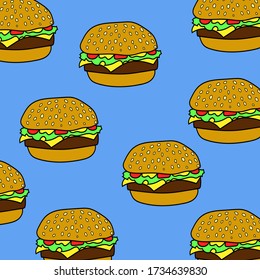 Hamburgers on the blue background. Vector illustration 