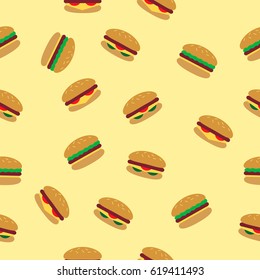 Hamburgers on the yellow background. Flat vector illustration