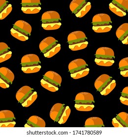 Hamburgers pattern on the black background. Vector illustration
