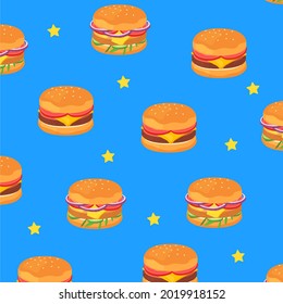 Patrón de hamburguesas en fondo azul. Ilustración del vector 