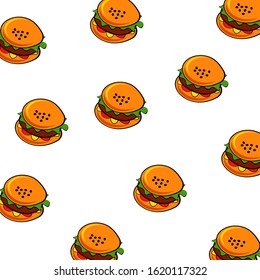 Hamburgers pattern on the white background. Vector illustration