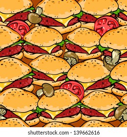 Hamburgers seamless pattern, BBQ Grill background