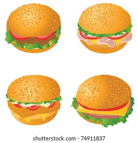 Hamburgers. Set. Vector illustration