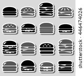 hamburgers types fast food black and gray stickers eps10
