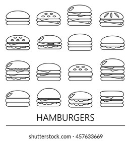 hamburgers types fast food modern simple outline icons eps10
