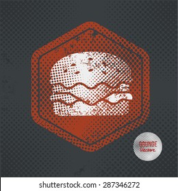 Hamburger,stamp design on old dark background,grunge concept,vector