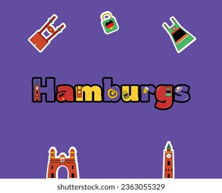 hamburgs Germany icons doodle set