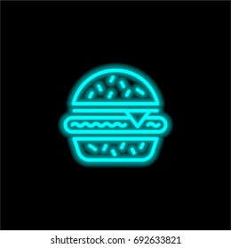 Hamburguer blue glowing neon ui ux icon. Glowing sign logo vector