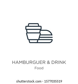 Hamburguer & drink icon. Thin linear hamburguer & drink outline icon isolated on white background from food collection. Line vector sign, symbol for web and mobile