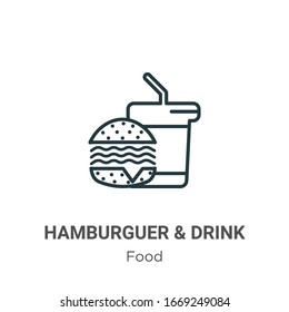 Hamburguer & drink outline vector icon. Thin line black hamburguer & drink icon, flat vector simple element illustration from editable food concept isolated stroke on white background