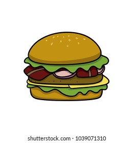 Hamburguer. Food icon. Doodle cartoon vector illustration. 